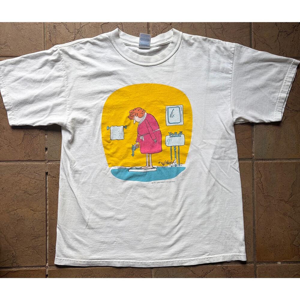 Vintage 1998 V. Gene Myers Cartoon Graphic T-Shirt Large Funny Bathroom Humor
